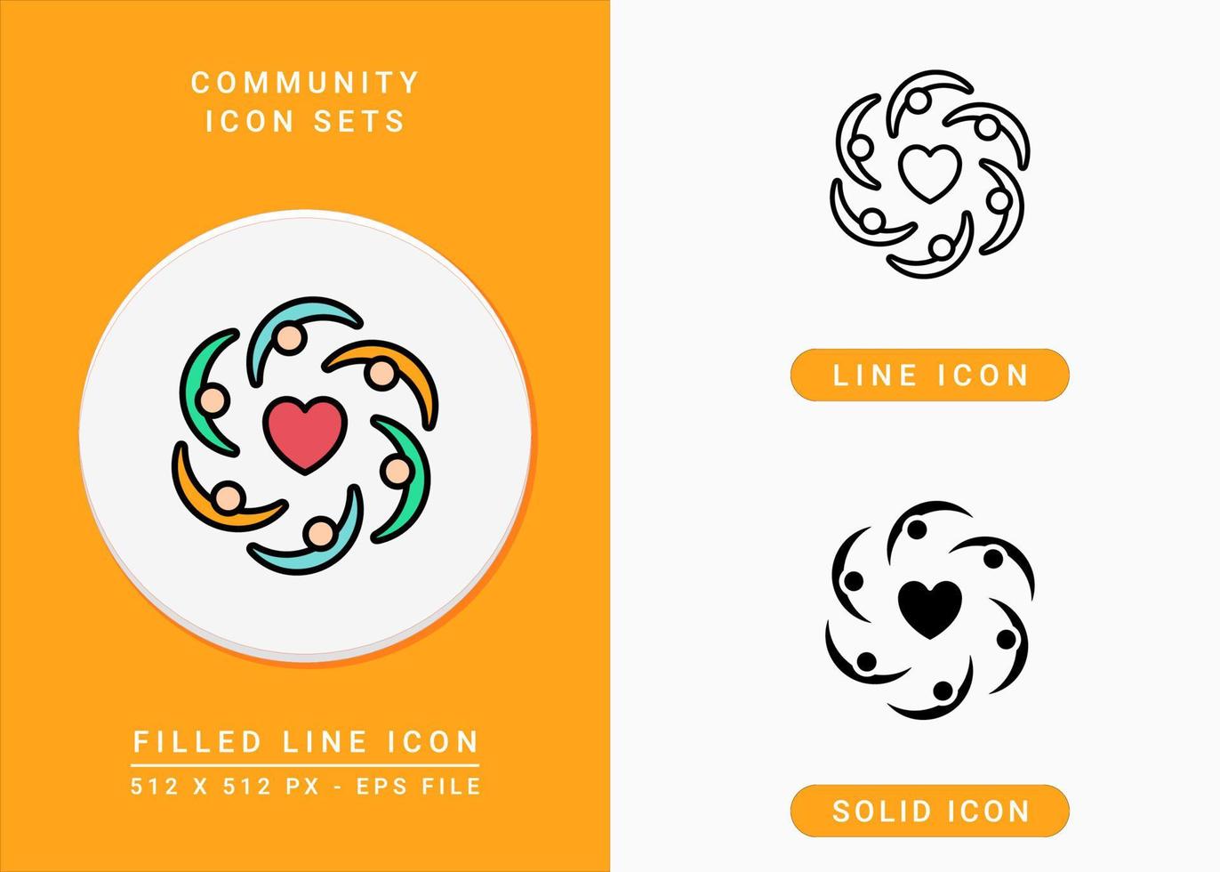 les icônes de la communauté définissent une illustration vectorielle avec un style de ligne d'icône solide. concept de soutien de l'unité. icône de trait modifiable sur fond isolé pour la conception Web, l'infographie et l'application mobile ui. vecteur