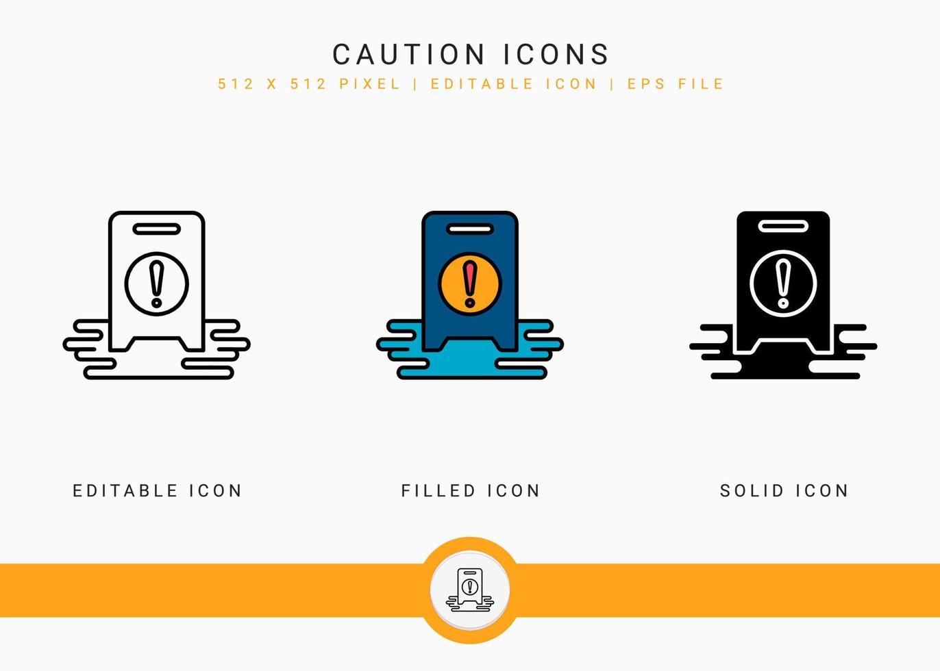 les icônes de mise en garde définissent une illustration vectorielle avec un style de ligne d'icône solide. concept d'alerte de point d'exclamation. icône de trait modifiable sur fond isolé pour la conception Web, l'interface utilisateur et l'application mobile vecteur