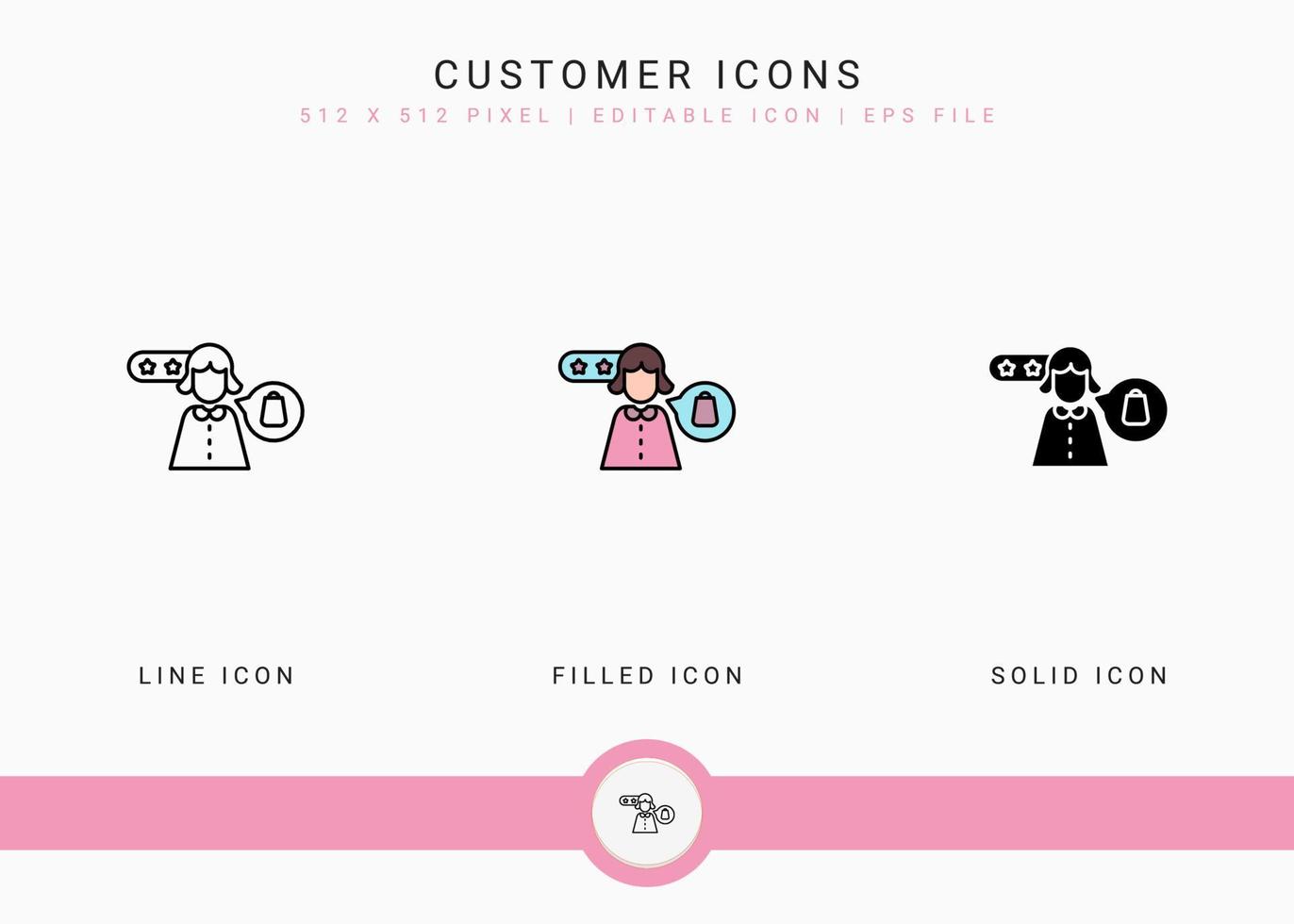 les icônes client définissent une illustration vectorielle avec un style de ligne d'icône solide. concept de vérification de la satisfaction des consommateurs. icône de trait modifiable sur fond isolé pour la conception Web, l'infographie et l'application mobile ui. vecteur