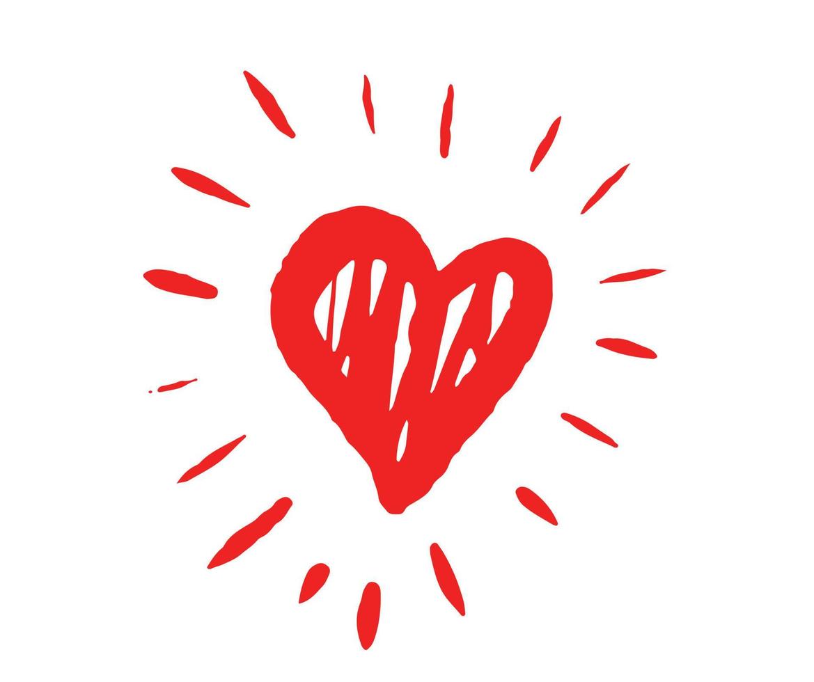 symbole de coeur avec sunburst, illustration dessinée à la main. vecteur