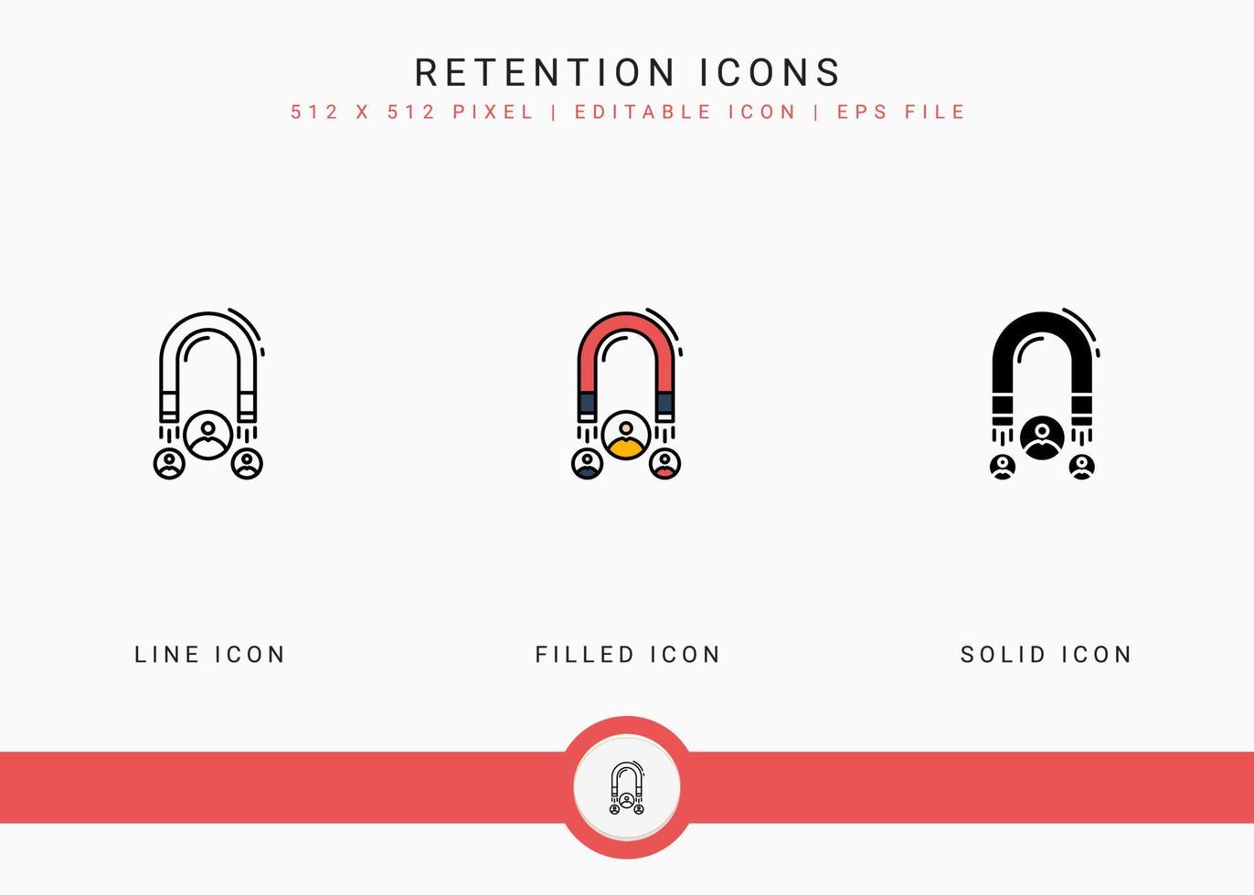 les icônes de rétention définissent une illustration vectorielle avec un style de ligne d'icône solide. retour du concept de service client. icône de trait modifiable sur fond isolé pour la conception Web, l'infographie et l'application mobile ui. vecteur