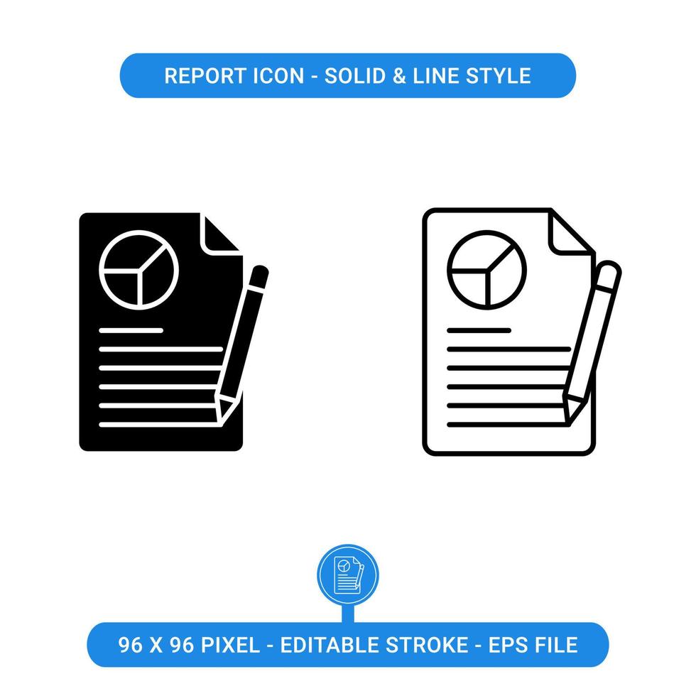 les icônes de rapport définissent l'illustration vectorielle. icône solide modifiable et style d'icône de ligne mince. concept de document papier sur fond isolé pour la conception web et application mobile ui. vecteur