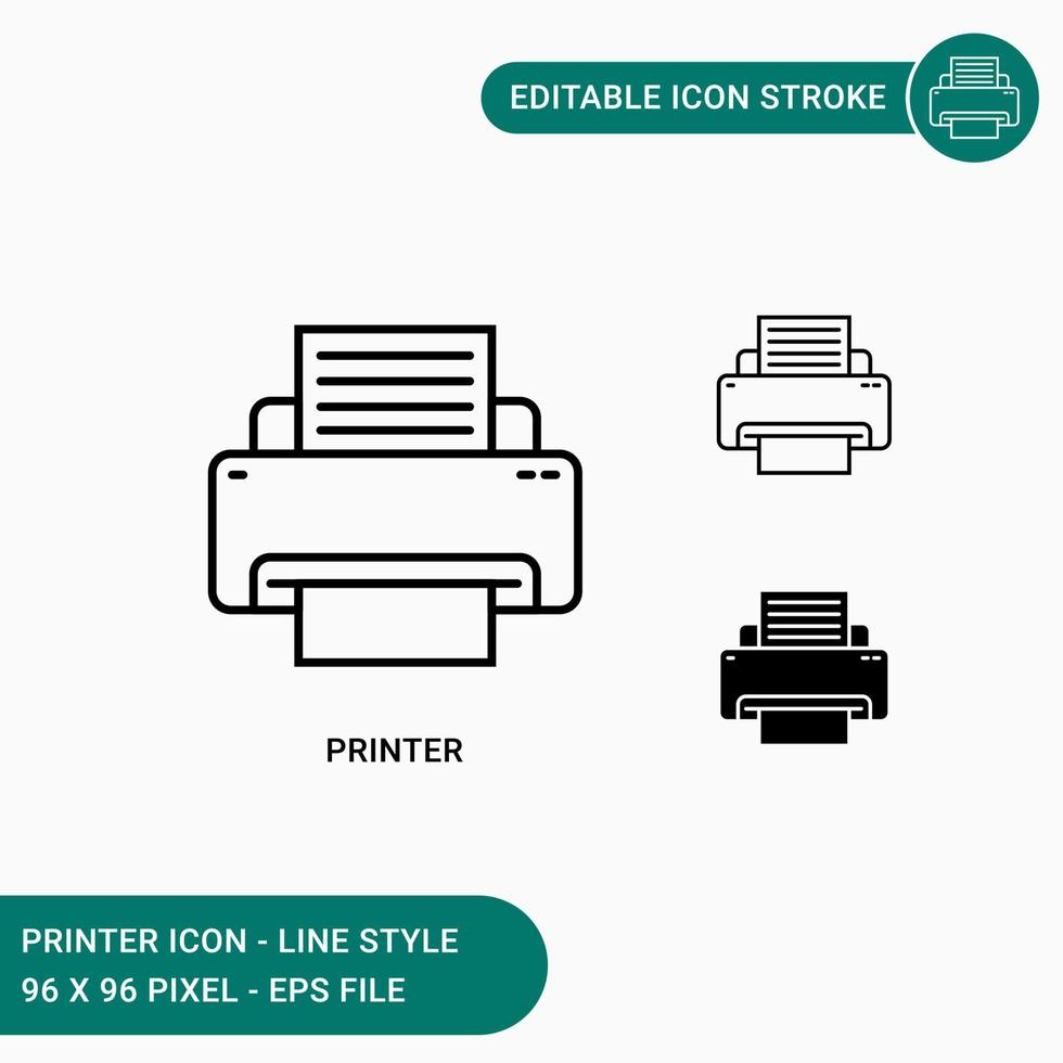 les icônes de l'imprimante définissent l'illustration vectorielle avec le style de ligne d'icône. symbole d'imprimante d'ordinateur. icône de trait modifiable sur fond blanc isolé pour la conception Web, l'interface utilisateur et l'application mobile vecteur