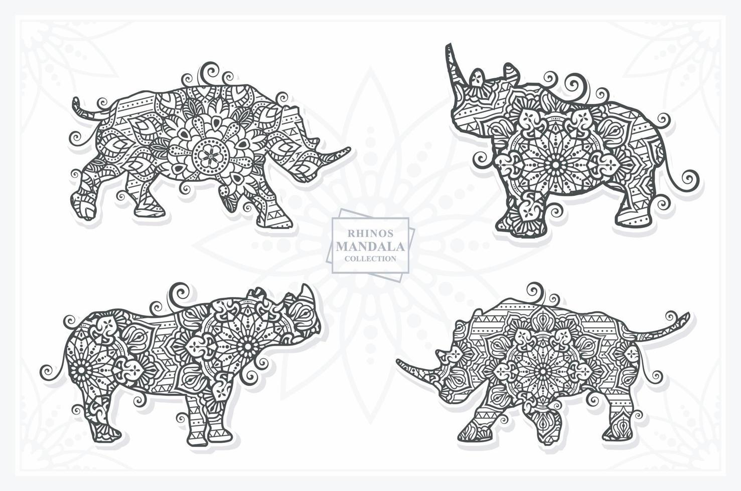 mandala de rhinocéros avec fleur. vecteur, dessin au trait vecteur