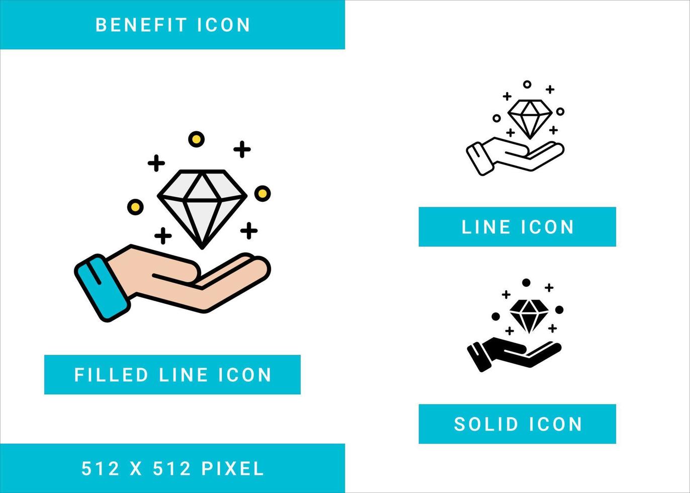 les icônes d'avantage définissent l'illustration vectorielle avec un style de ligne d'icône solide. symbole de fidélité membre vip. icône de trait modifiable sur fond isolé pour la conception Web, l'interface utilisateur et l'application mobile vecteur