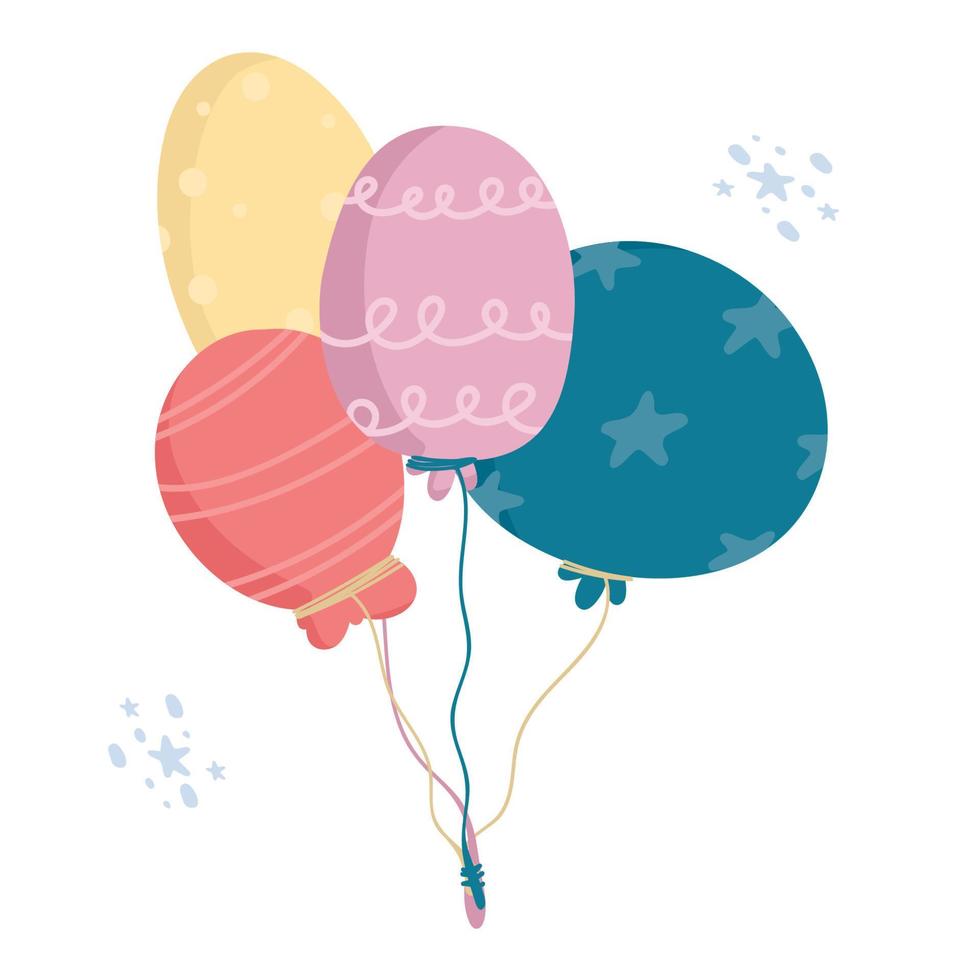 bouquet de ballons volant dans les airs. joyeux anniversaire, concept de fête. illustration de vecteur de dessin animé plat isolé.