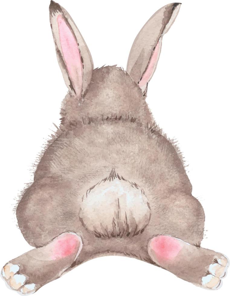 mignon lapin de pâques assis à l'envers, illustration aquarelle peinte à la main. vecteur