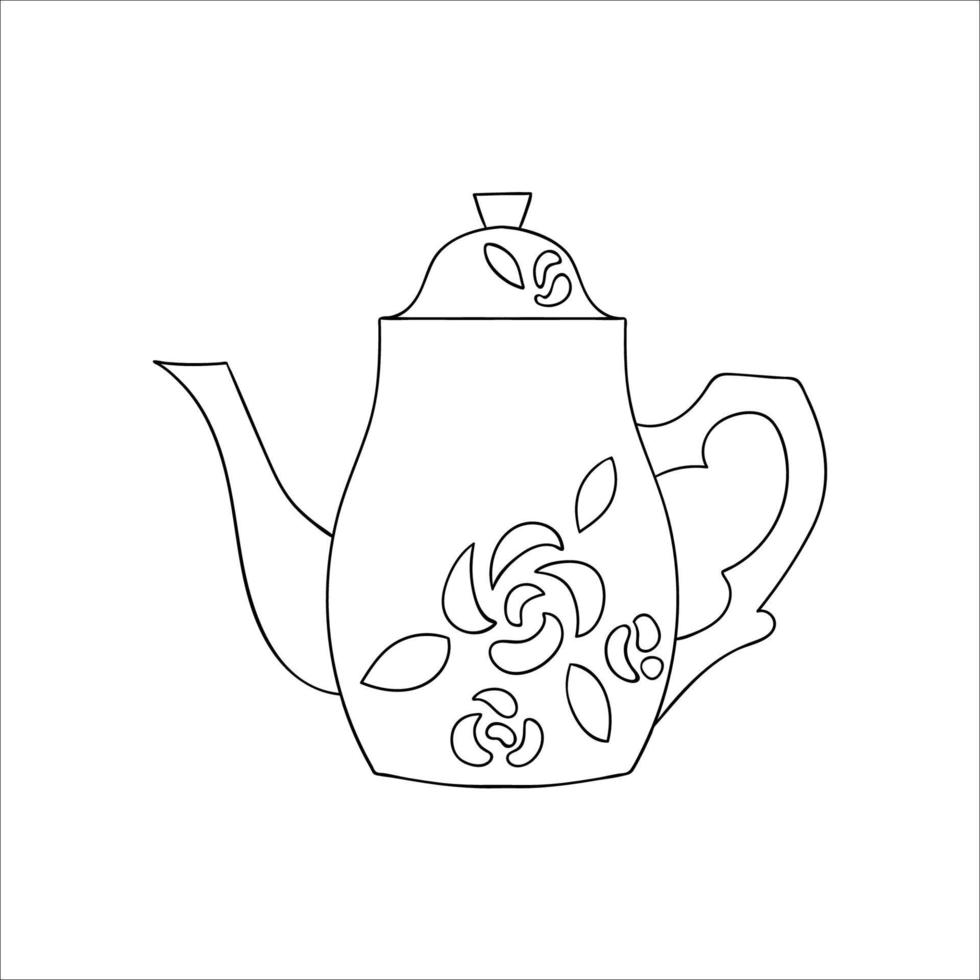 icône de ligne de théière. illustration vectorielle de théière noir et blanc. bouilloire d'art linéaire isolée sur fond blanc. équipement de cuisine de style doodle vecteur