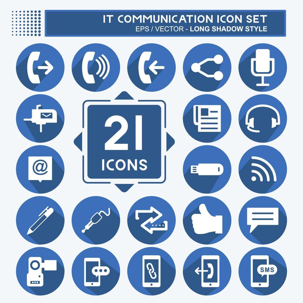 il jeu d'icônes de communication. adapté au symbole de l'éducation. style d'ombre longue. conception simple modifiable. vecteur de modèle de conception. illustration de symbole simple