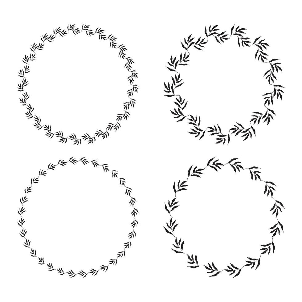 illustration de la collection de cadres noirs en forme de cercle assortis faits de plantes sur fond blanc isolé vecteur