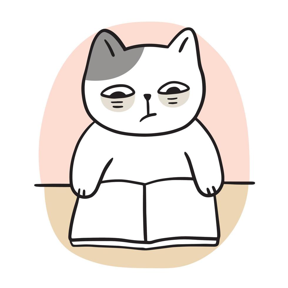 le chat mignon de dessin animé n'aime pas lire le vecteur de livre.