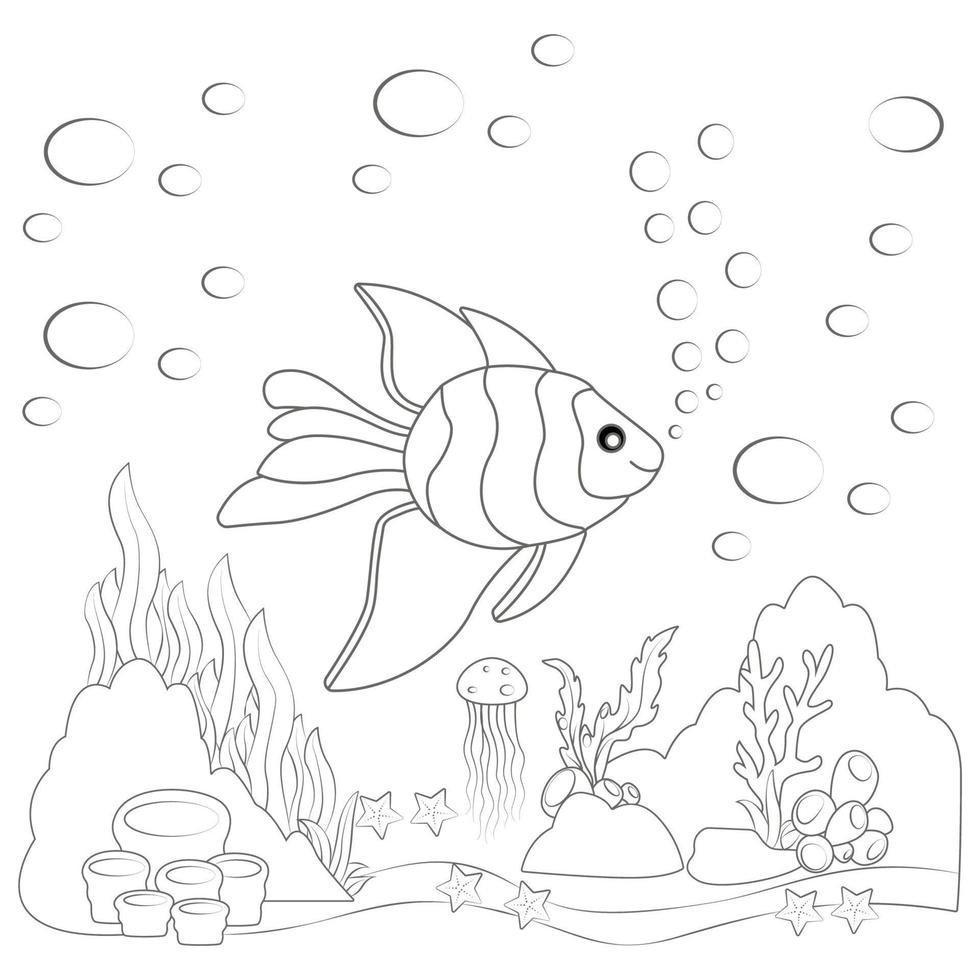 coloriage de poisson sous l'eau avec des bulles vecteur