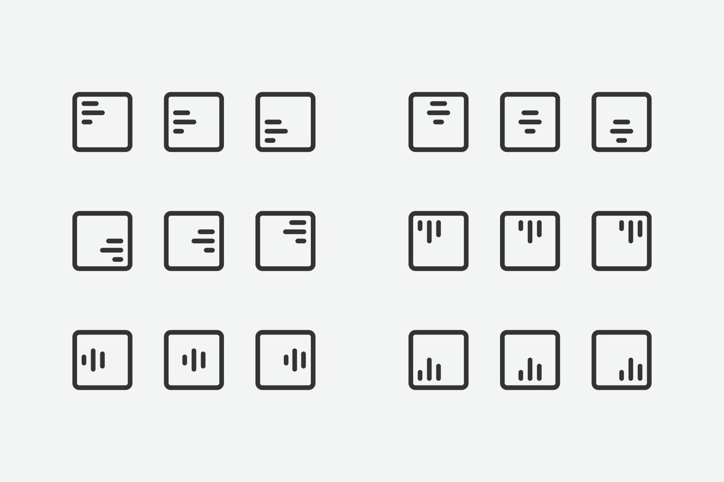 ensemble d'icônes vectorielles d'alignement isolées pour les interfaces de conception Web et d'applications vecteur