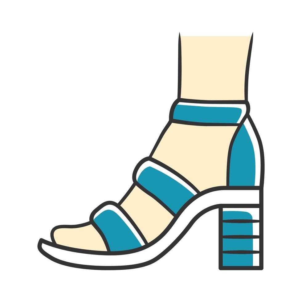 bloquer l'icône de couleur bleue des talons hauts. conception de chaussures élégantes femme. chaussures décontractées pour femmes, sandales d'été avec vue latérale sur la bride à la cheville. accessoire vestimentaire à la mode. illustration vectorielle isolée vecteur