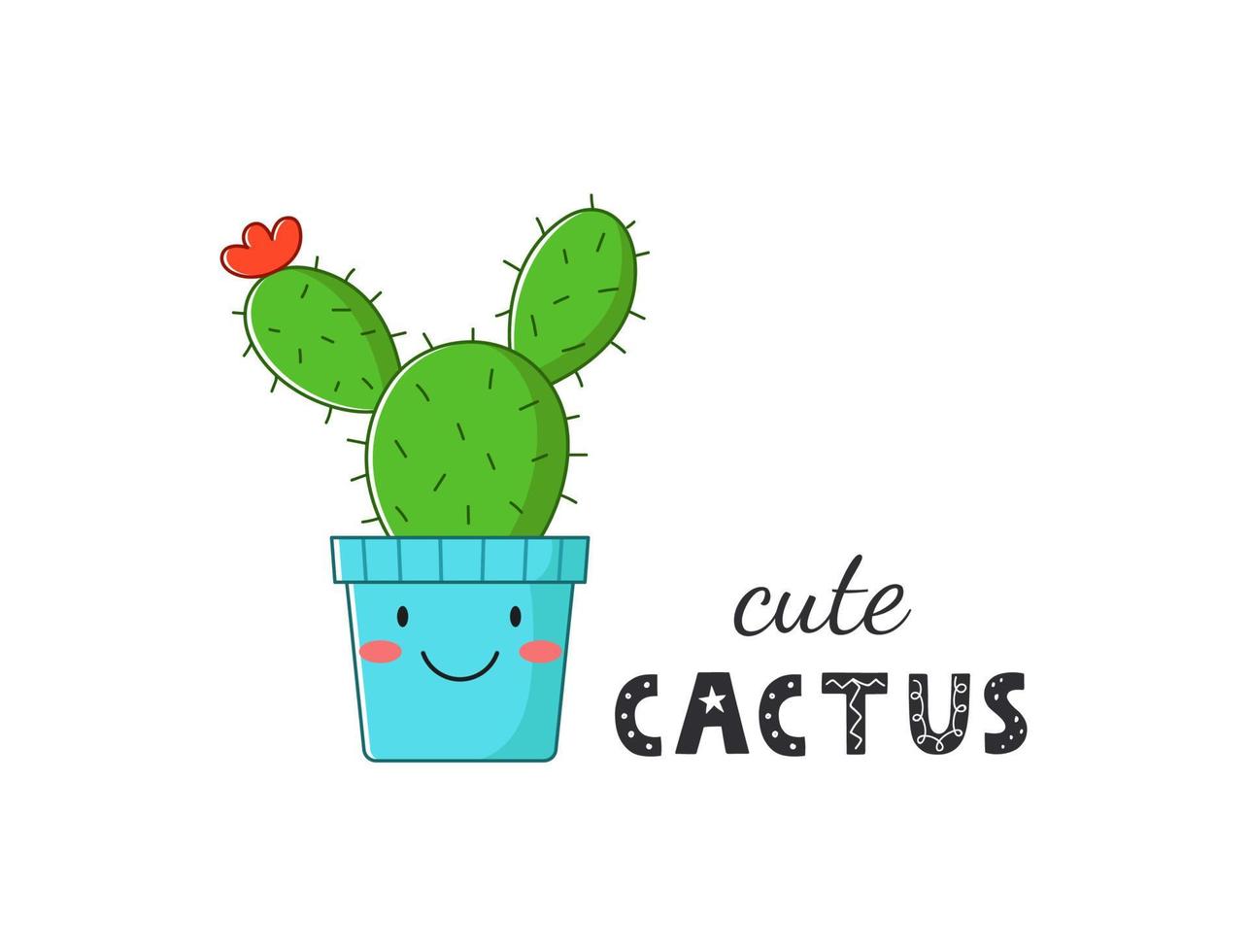 cactus mignon en pot avec texte. personnage floral mignon de dessin animé. illustration vectorielle. vecteur