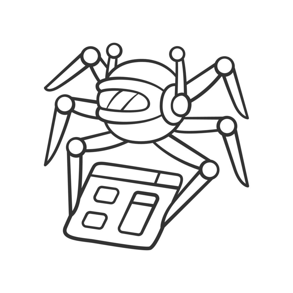 icône linéaire de chenille. robot araignée. optimisation du moteur de recherche. indexeur automatique. intelligence artificielle. illustration de la ligne mince. symbole de contour. dessin de contour isolé de vecteur. trait modifiable vecteur