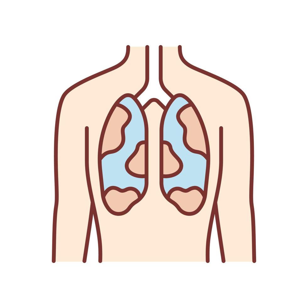 icône de couleur des poumons malades. organe humain douloureux. tuberculose, cancer. système pulmonaire malsain. partie du corps interne malade. santé respiratoire. illustration vectorielle isolée vecteur