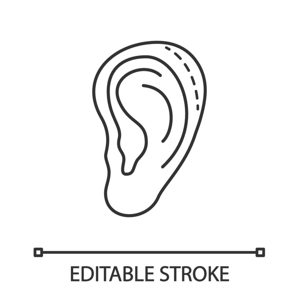 icône linéaire de chirurgie plastique de l'oreille. otoplastie. illustration de la ligne mince. remodelage et reconstruction de l'oreille. rajeunissement du visage. symbole de contour. dessin de contour isolé de vecteur. trait modifiable vecteur