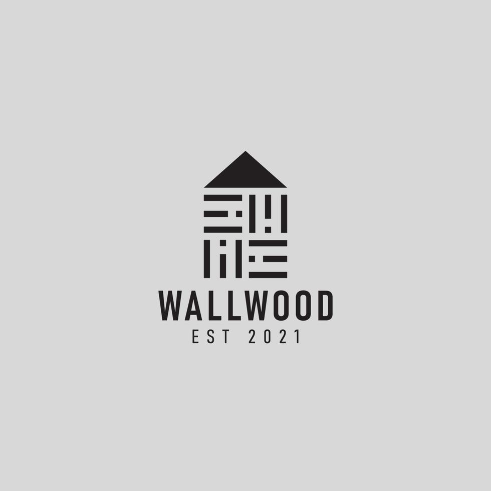 construction de maison de logo avec illustration de conception de logo en forme d'icône de mur en bois vecteur