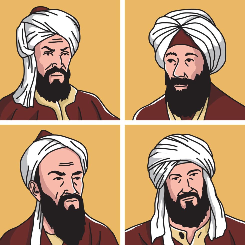 ensemble d'illustrations vectorielles des érudits islamiques les plus influents au monde vecteur