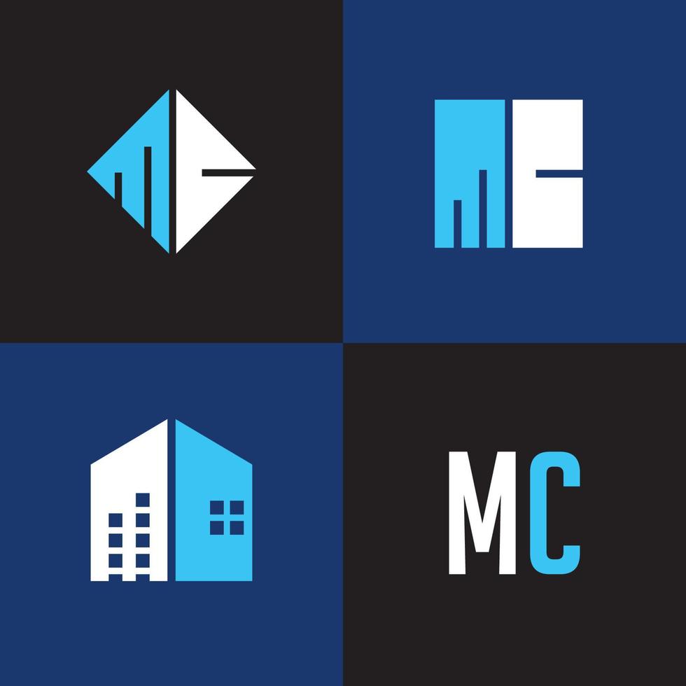 logo de construction de lettre mc de couleur bleue vecteur