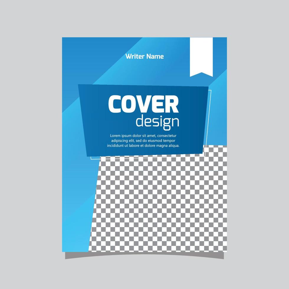 conception de couverture de livre bleu simple, équipée d'une zone photo vecteur