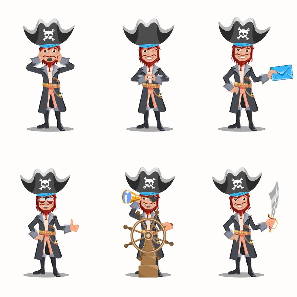 illustrations vectorielles du personnage de pirates. joli jeu de logos de pirates vecteur