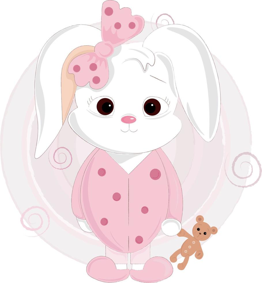 mignon lapin blanc en pyjama rose vecteur
