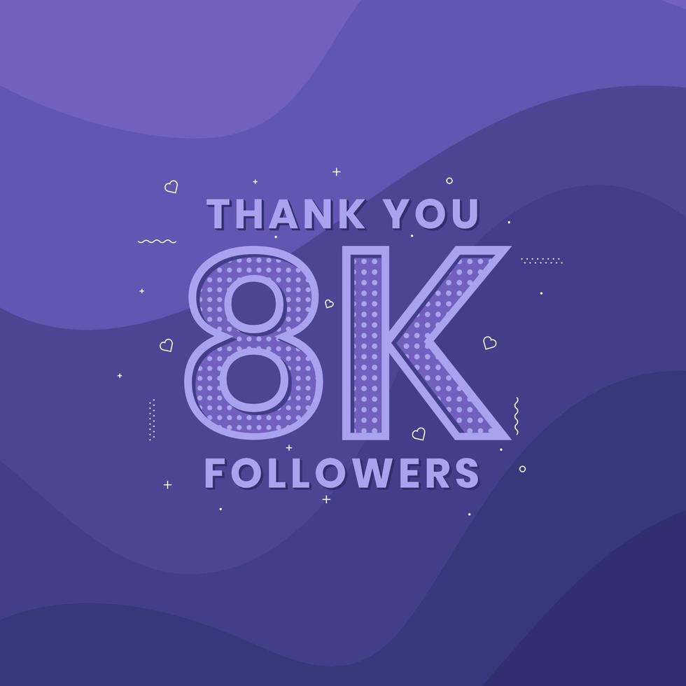 merci 8k followers, modèle de carte de voeux pour les réseaux sociaux. vecteur