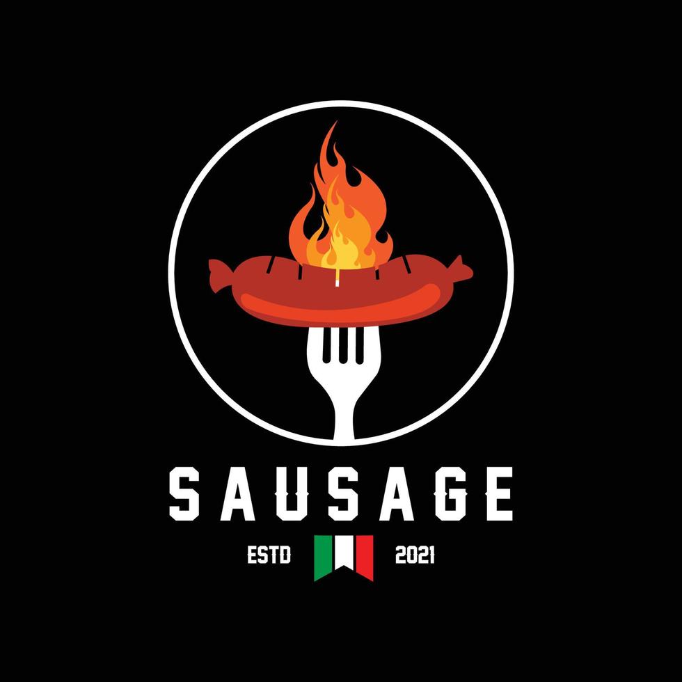 symbole de vecteur de logo de saucisse grillée, viande de barbecue, concept rétro