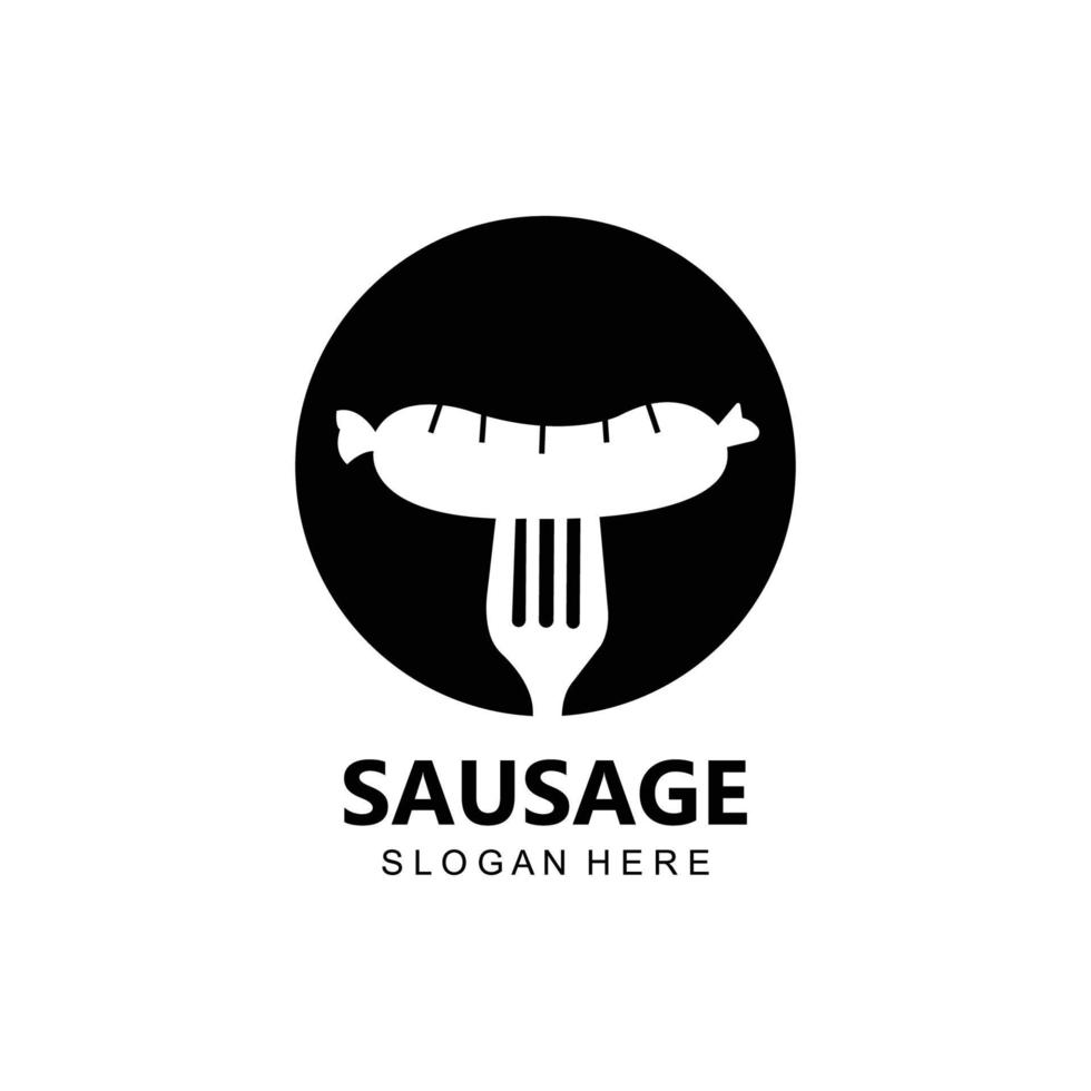 symbole de vecteur de logo de saucisse grillée, viande de barbecue, concept rétro