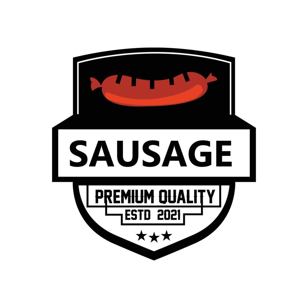 symbole de vecteur de logo de saucisse grillée, viande de barbecue, concept rétro