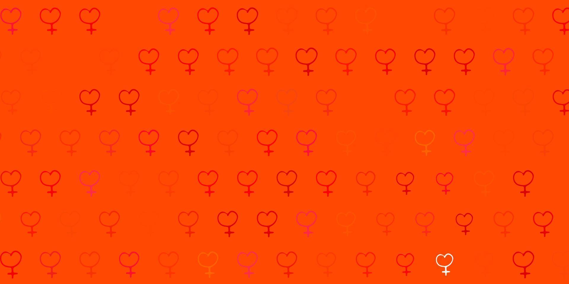 toile de fond vectorielle rouge clair, jaune avec symboles de puissance féminine. vecteur