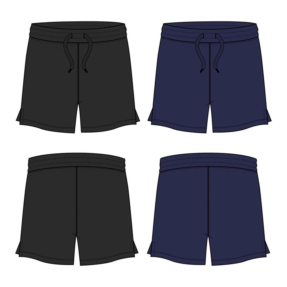 couleur noir et bleu marine garçons sweat shorts pantalons mode croquis plat modèle d'illustration vectorielle vues avant et arrière isolés sur fond blanc. vecteur