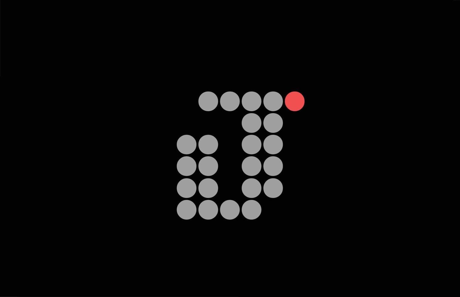 J en pointillé rouge gris alphabet lettre icône logo design. modèle créatif pour entreprise et entreprise avec point vecteur