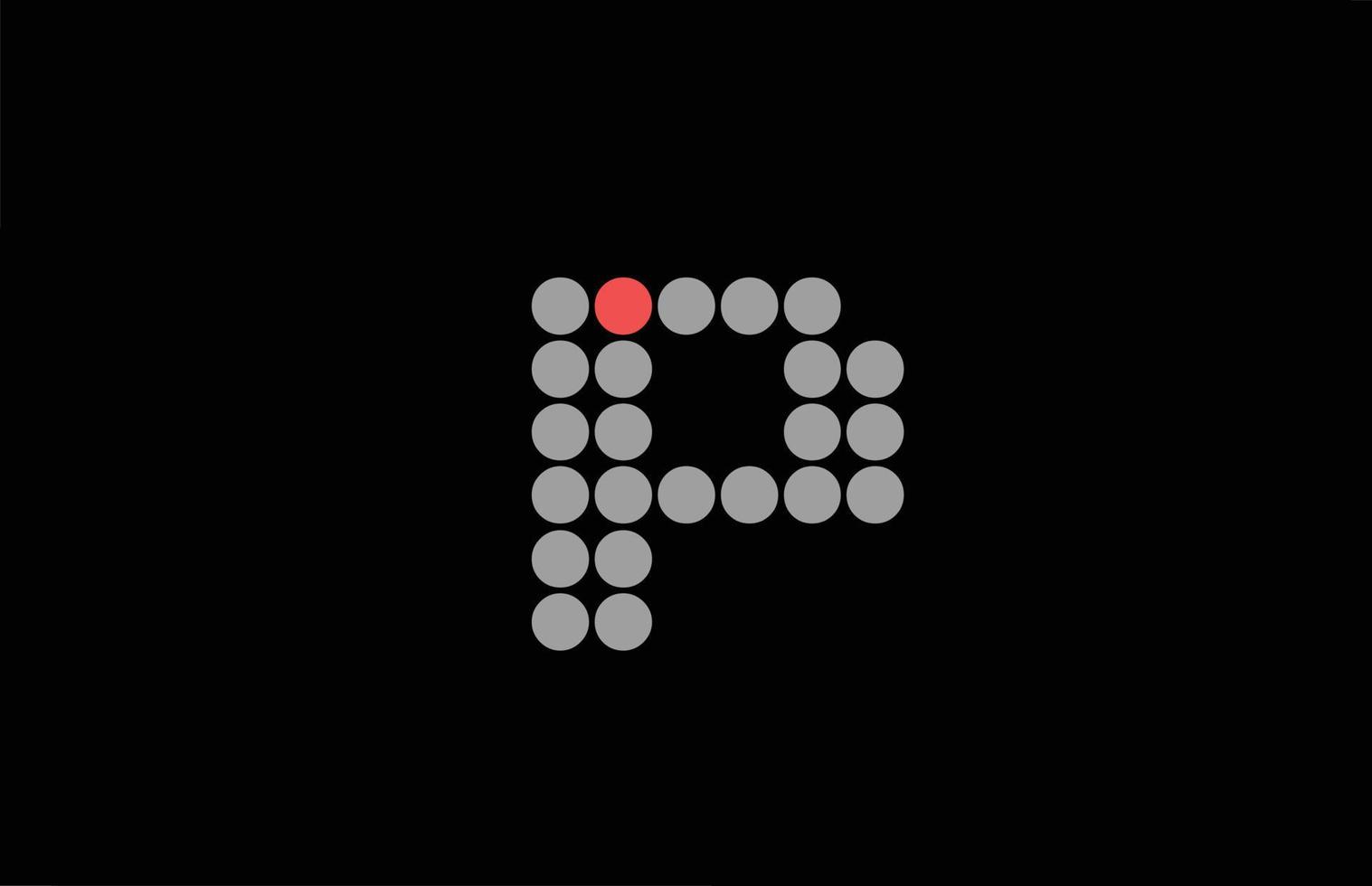 p pointillé rouge gris alphabet lettre icône logo design. modèle créatif pour entreprise et entreprise avec point vecteur