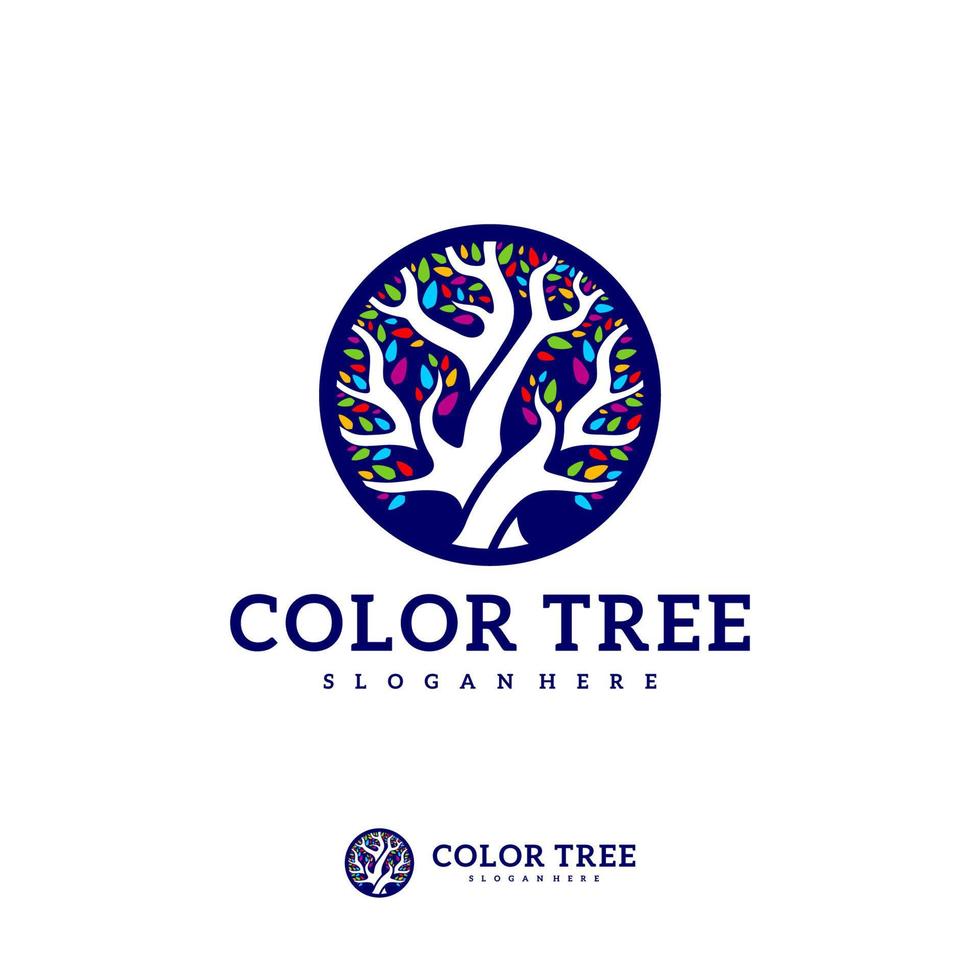 modèle vectoriel de logo d'arbre coloré, concepts de conception de logo d'arbre créatif