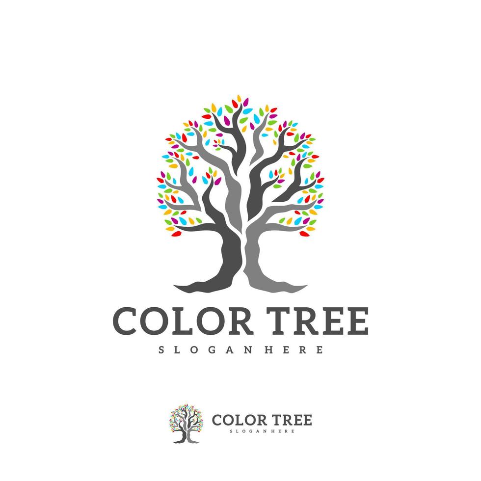 modèle vectoriel de logo d'arbre coloré, concepts de conception de logo d'arbre créatif