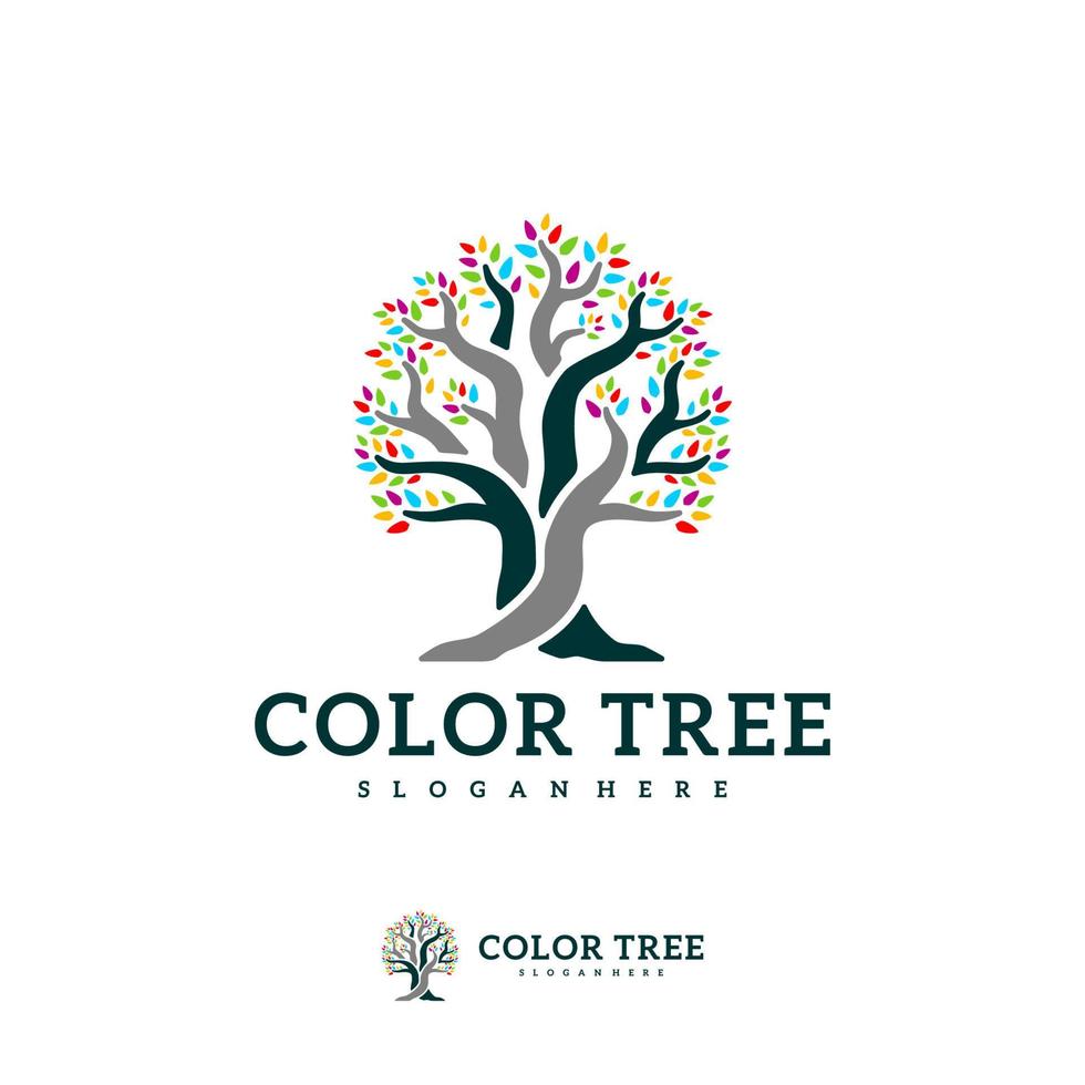 modèle vectoriel de logo d'arbre coloré, concepts de conception de logo d'arbre créatif