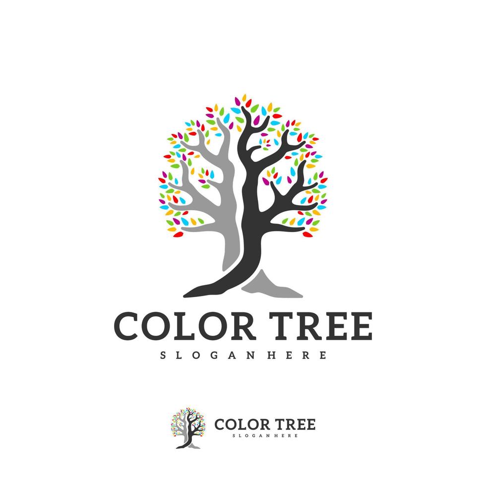 modèle vectoriel de logo d'arbre coloré, concepts de conception de logo d'arbre créatif