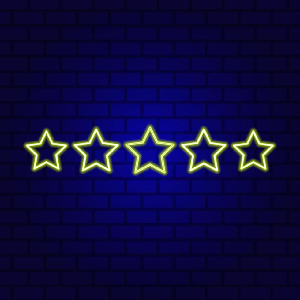 néon cinq étoiles sur mur de briques. illustration vectorielle. vecteur