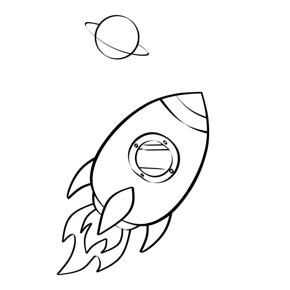 le vaisseau spatial est arrivé sur l'illustration de doodle spatial. convient pour colorier un livre et une page ou un article pour enfants vecteur