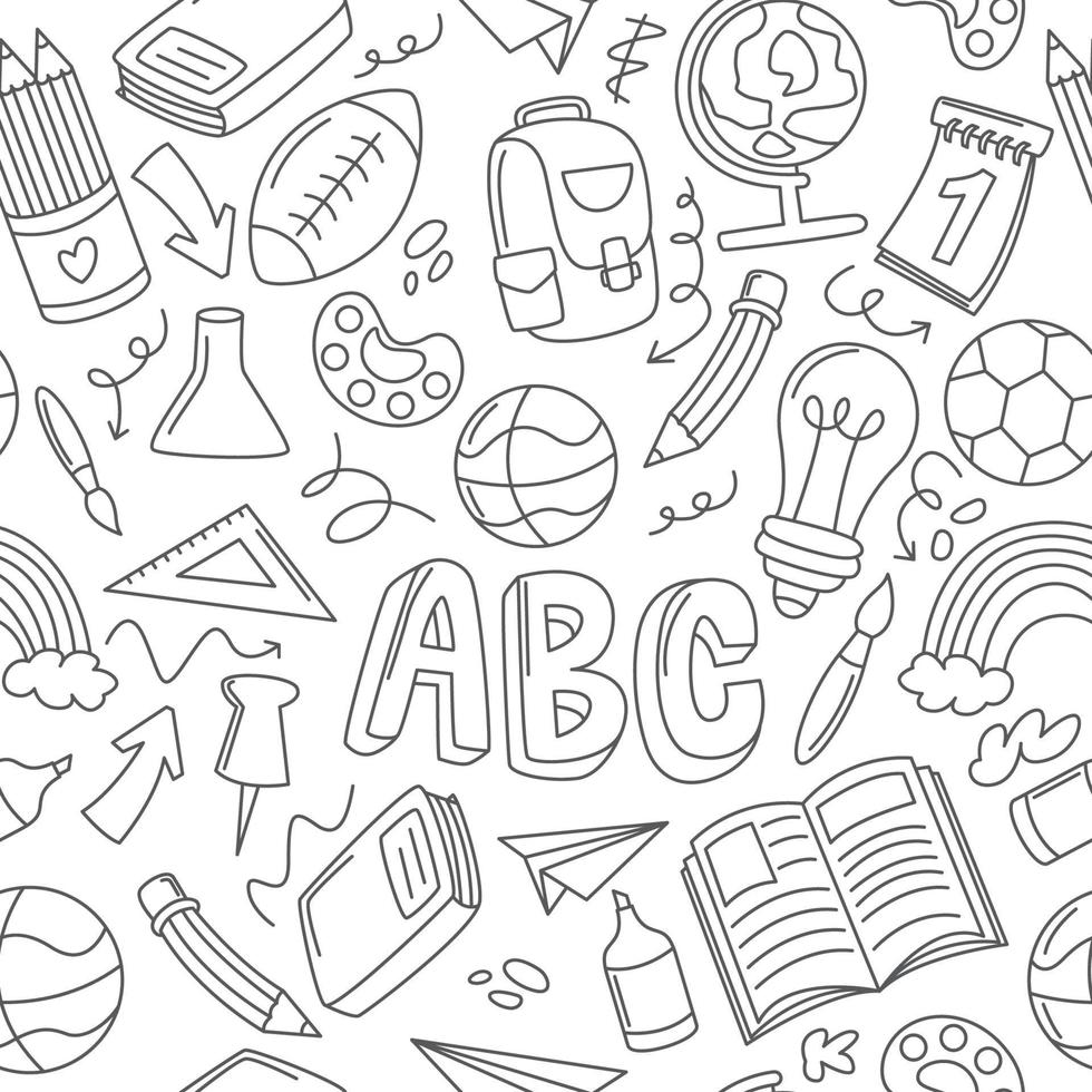 modèle de doodle de fournitures scolaires vecteur