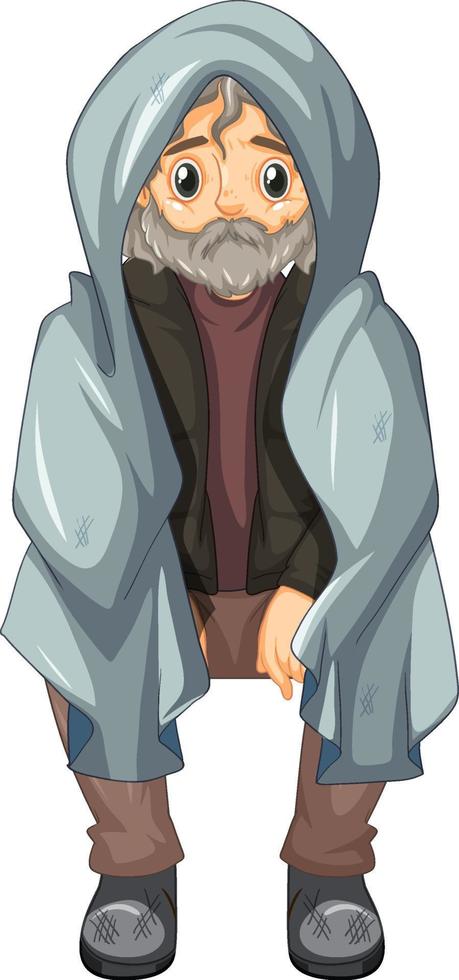personnage de dessin animé de vieil homme sans abri vecteur