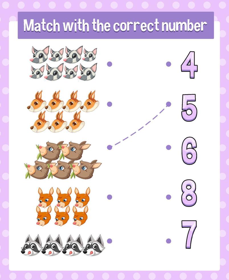 match par nombre avec différents types d'animaux vecteur