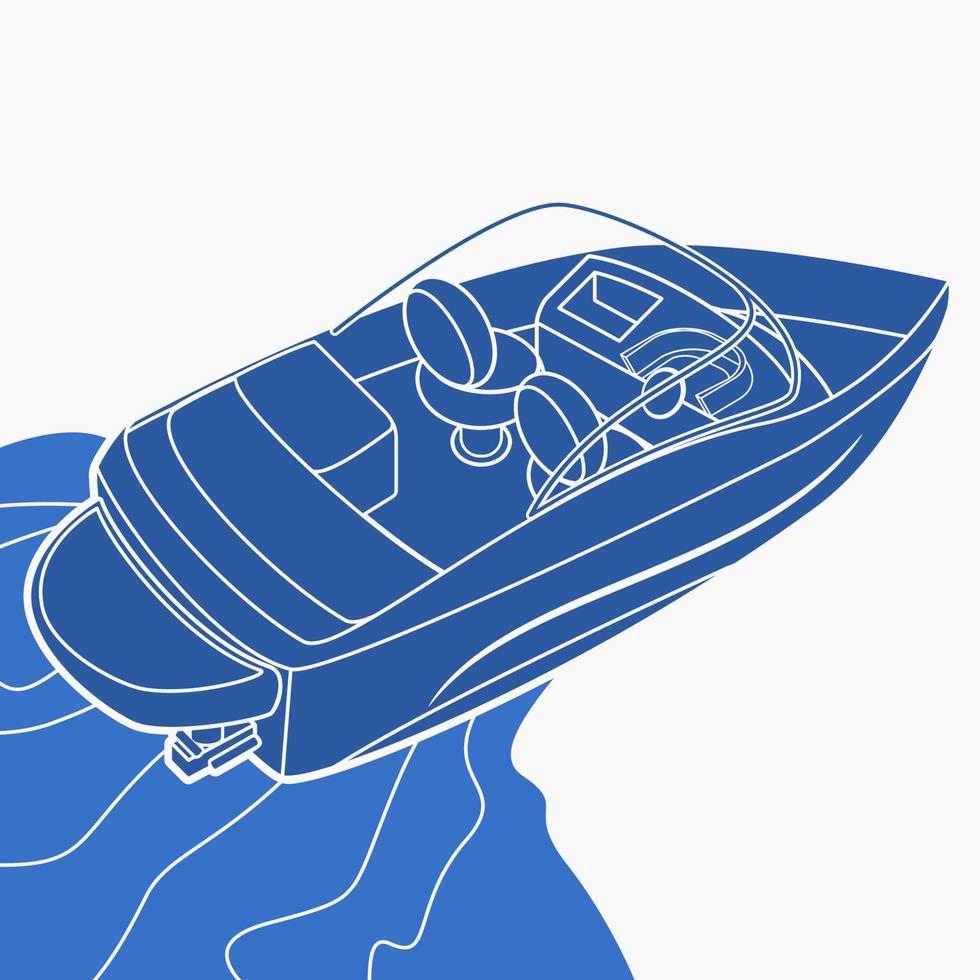 vue oblique supérieure arrière modifiable bateau bowrider américain sur l'illustration vectorielle de l'eau dans un style monochrome pour l'élément d'illustration de la conception liée au transport ou aux loisirs vecteur