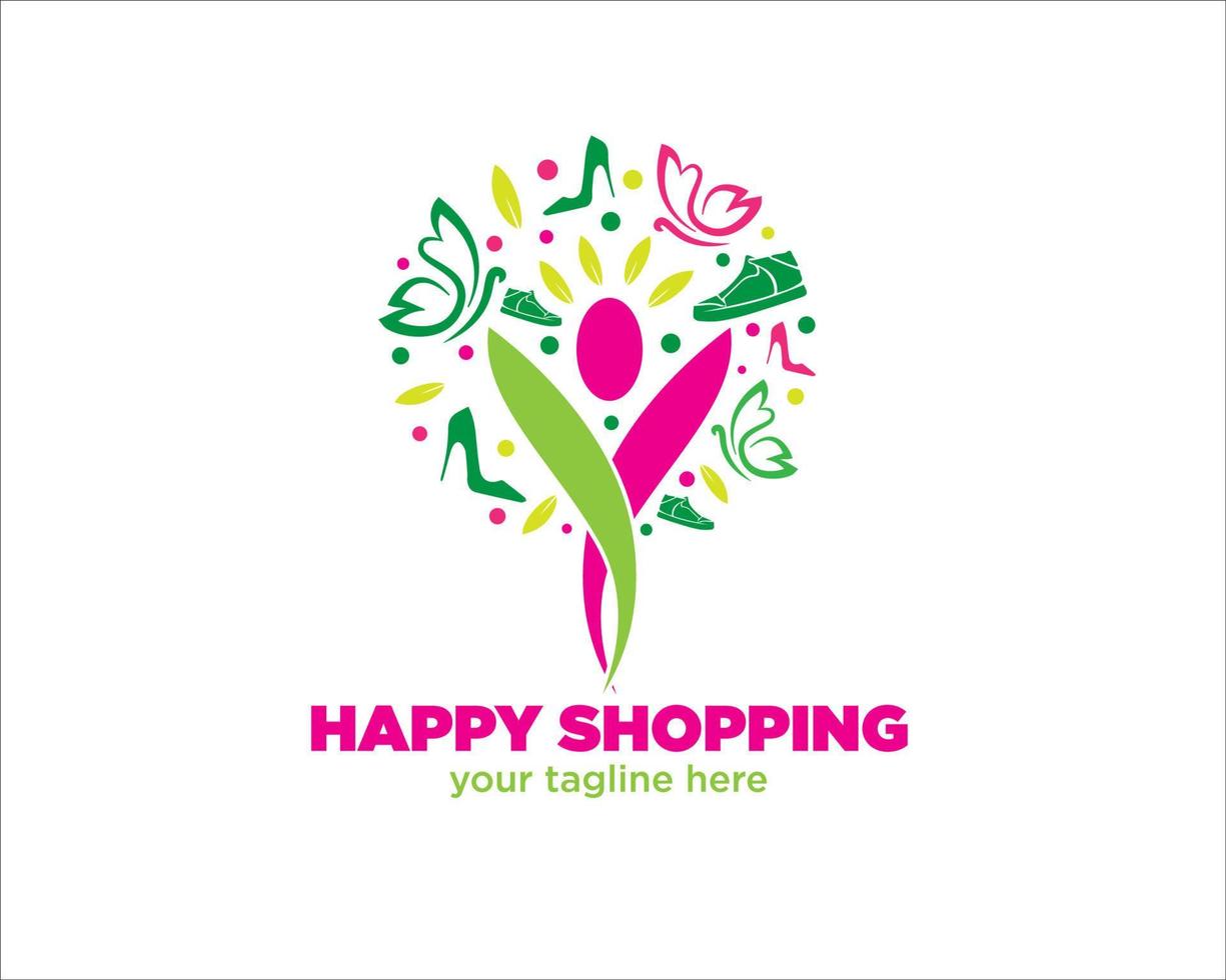 conceptions de logo de magasinage heureux vecteur