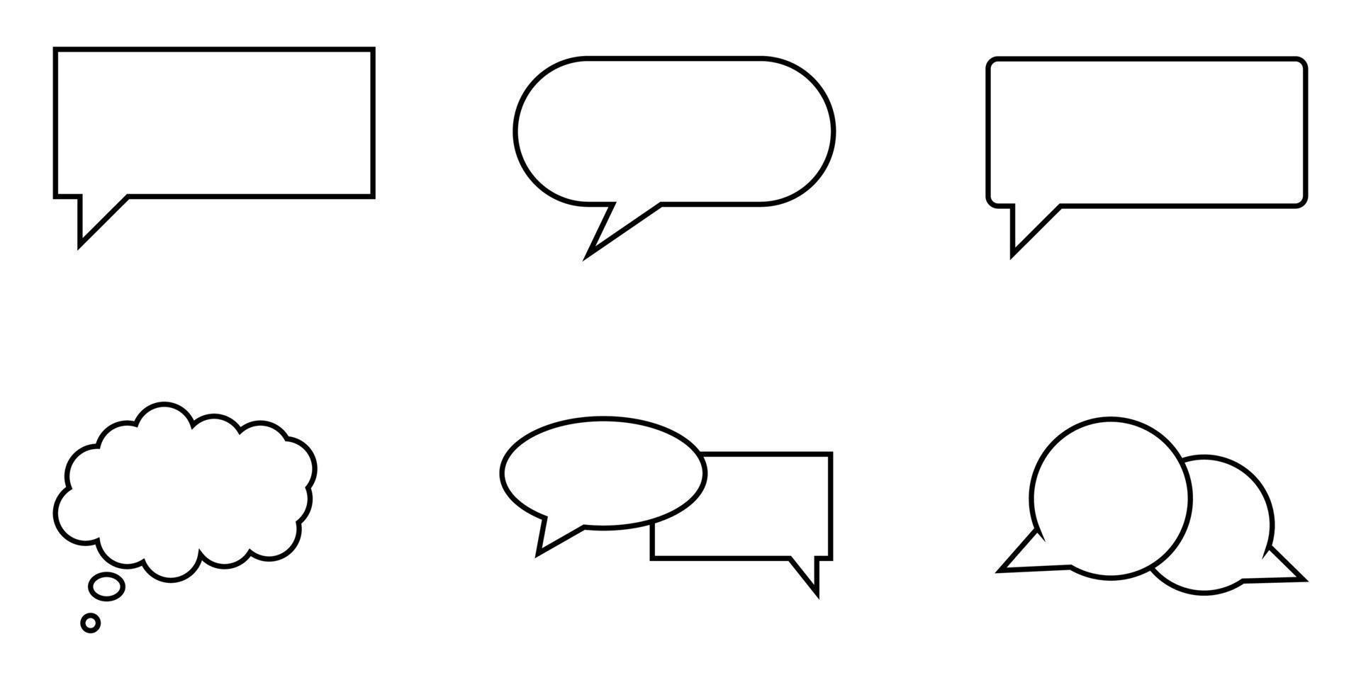 ensemble de bulles de dialogue dans un style de ligne mince moderne. symboles de conversation de contour noir pour la conception de sites Web et les applications mobiles. pictogrammes de discours linéaires simples sur fond blanc. illustration vectorielle. vecteur