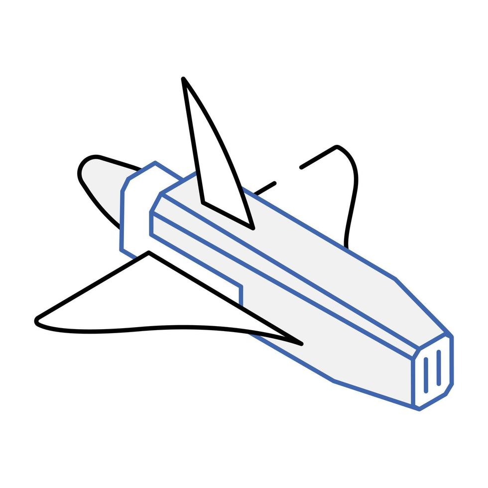 une icône isométrique de contour de vaisseau spatial vecteur