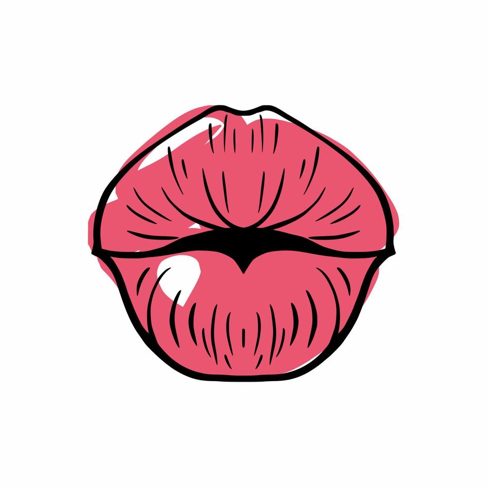 lèvres de femmes peintes avec du rouge à lèvres, dessin à la main vecteur